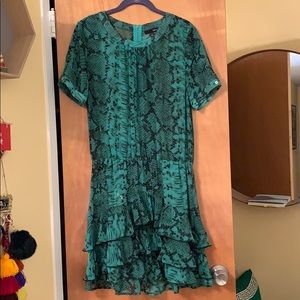 Aqua Snake Print Ruffle Dress